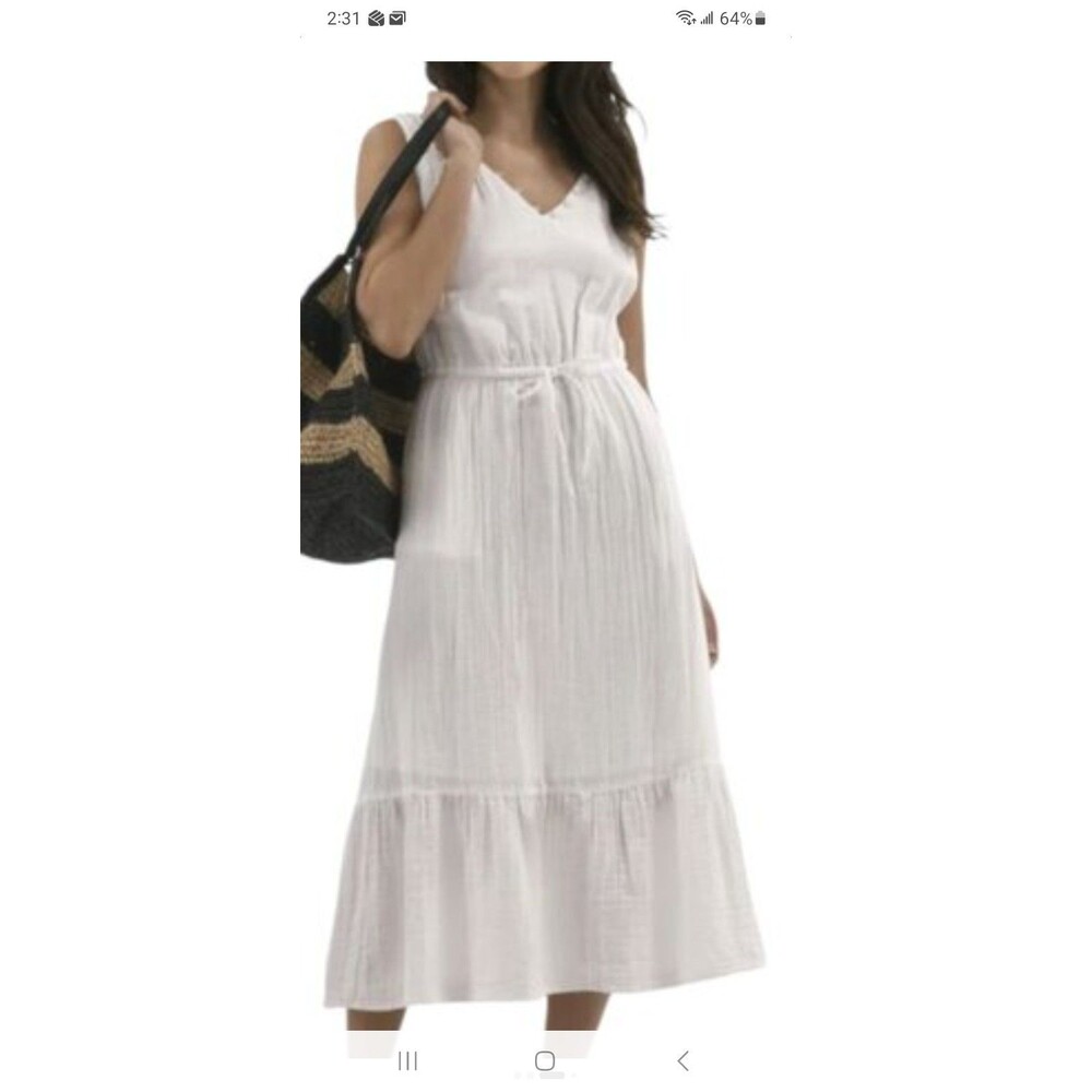 Time and Tru white cotton gauze mididress XL lined beach summer floaty resortwea